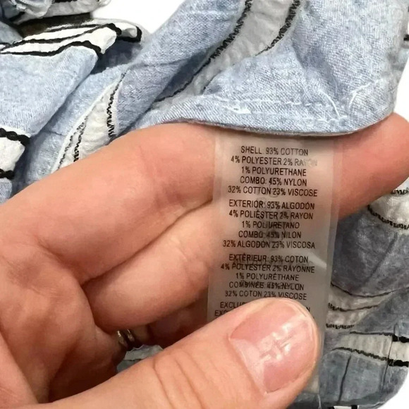 Karl Lagerfeld Blue Striped Lace Top Blouse L - Picture 3 of 4